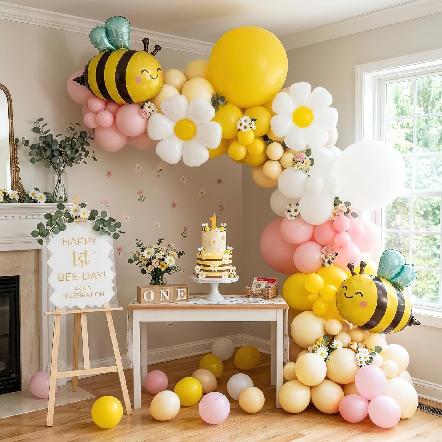 134Pcs Yellow Pink Bee Balloon - Balloon Arch Kit ulasan dan harga