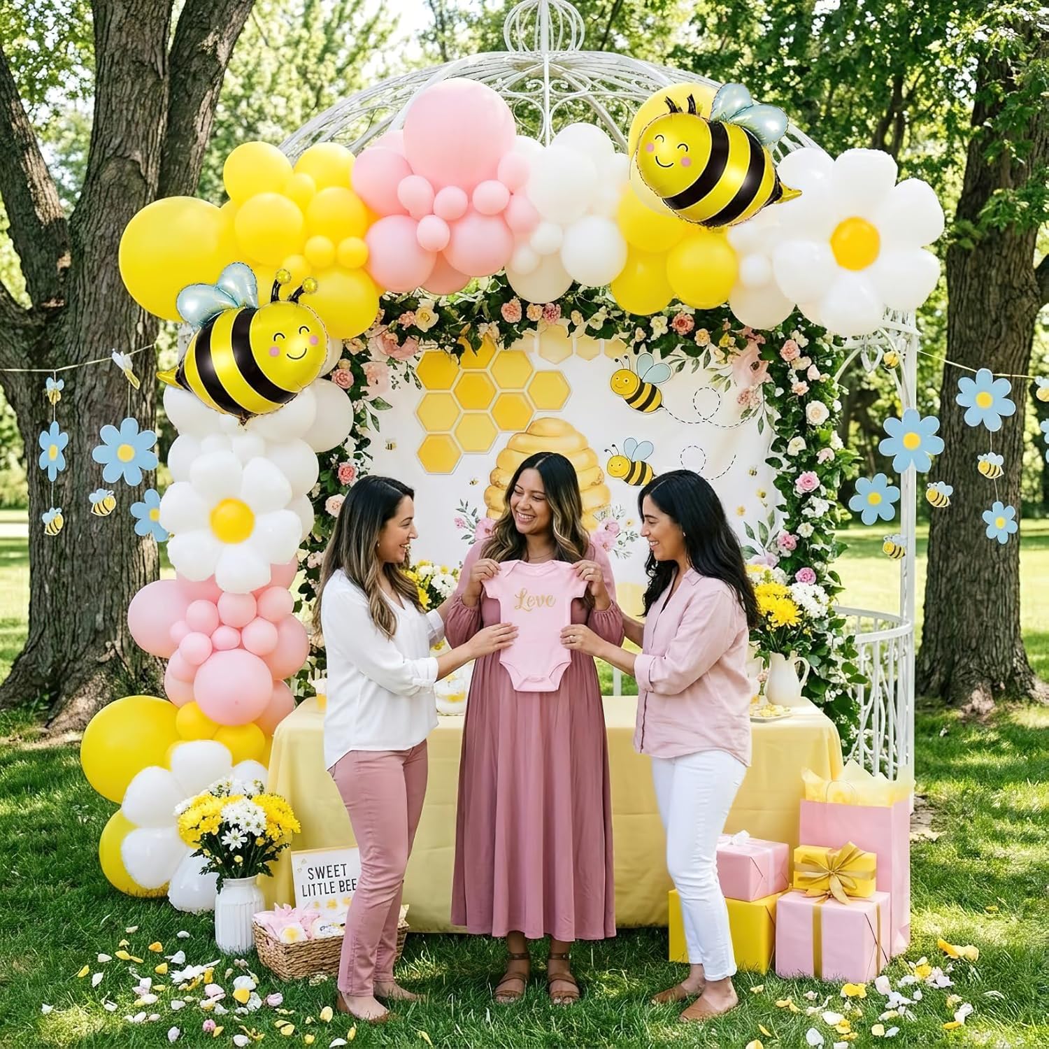 134Pcs Yellow Pink Bee Balloon - Balloon Arch Kit ulasan dan harga