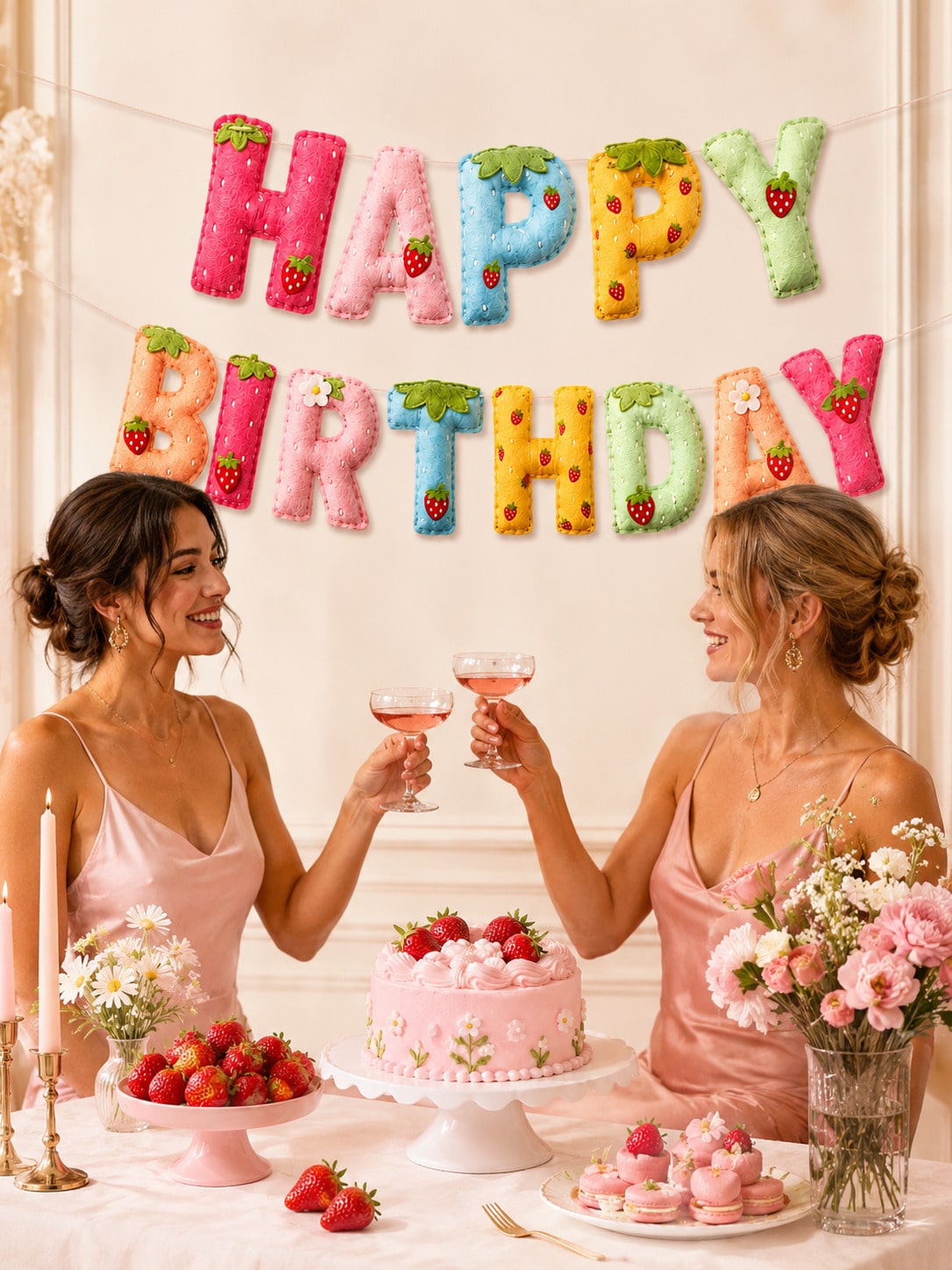 Strawberry Theme Happy Birthda - Dessert Table Backdrop ulasan dan harga