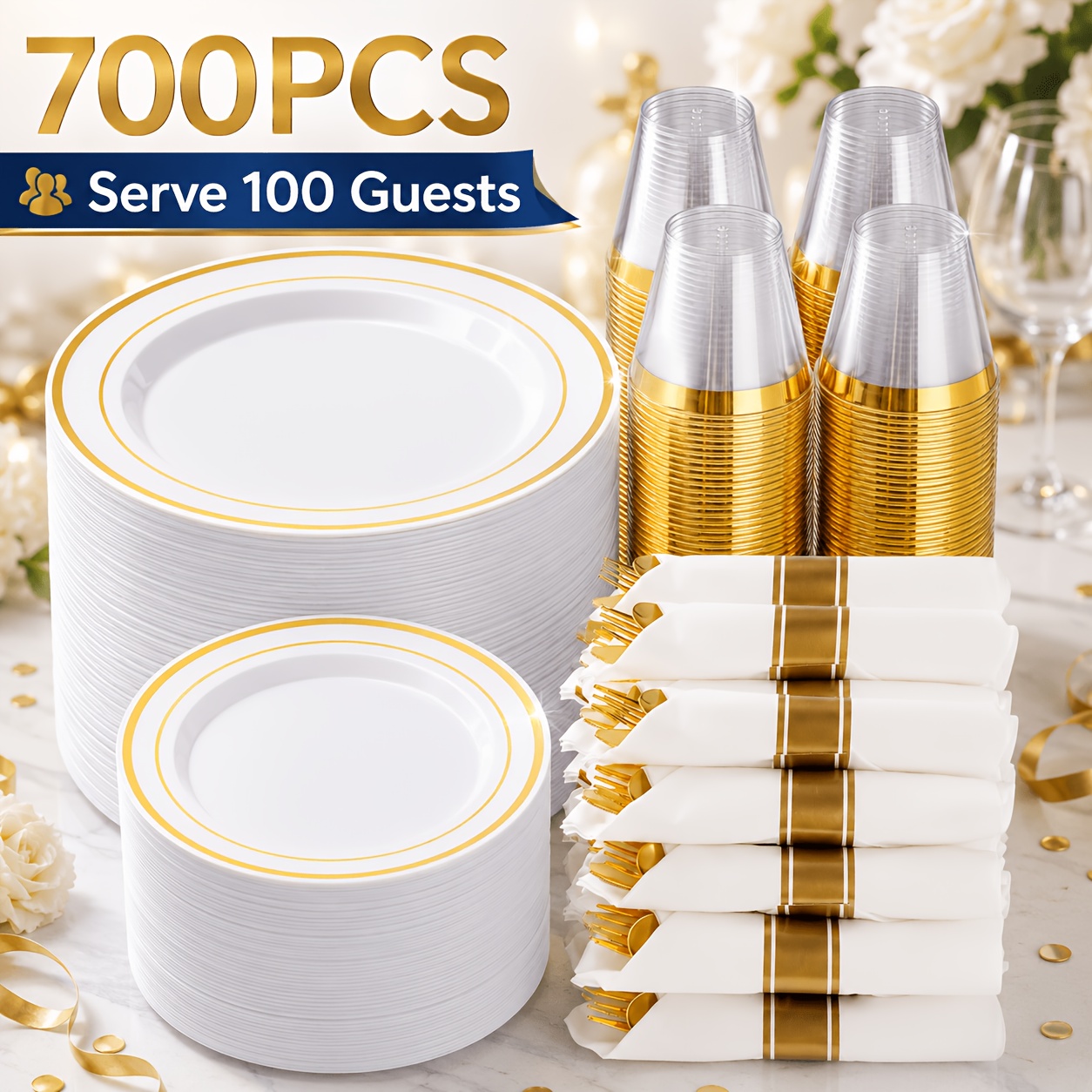 700-Piece Elegant Golden-Trimm - Napkin Folding Set ulasan dan harga