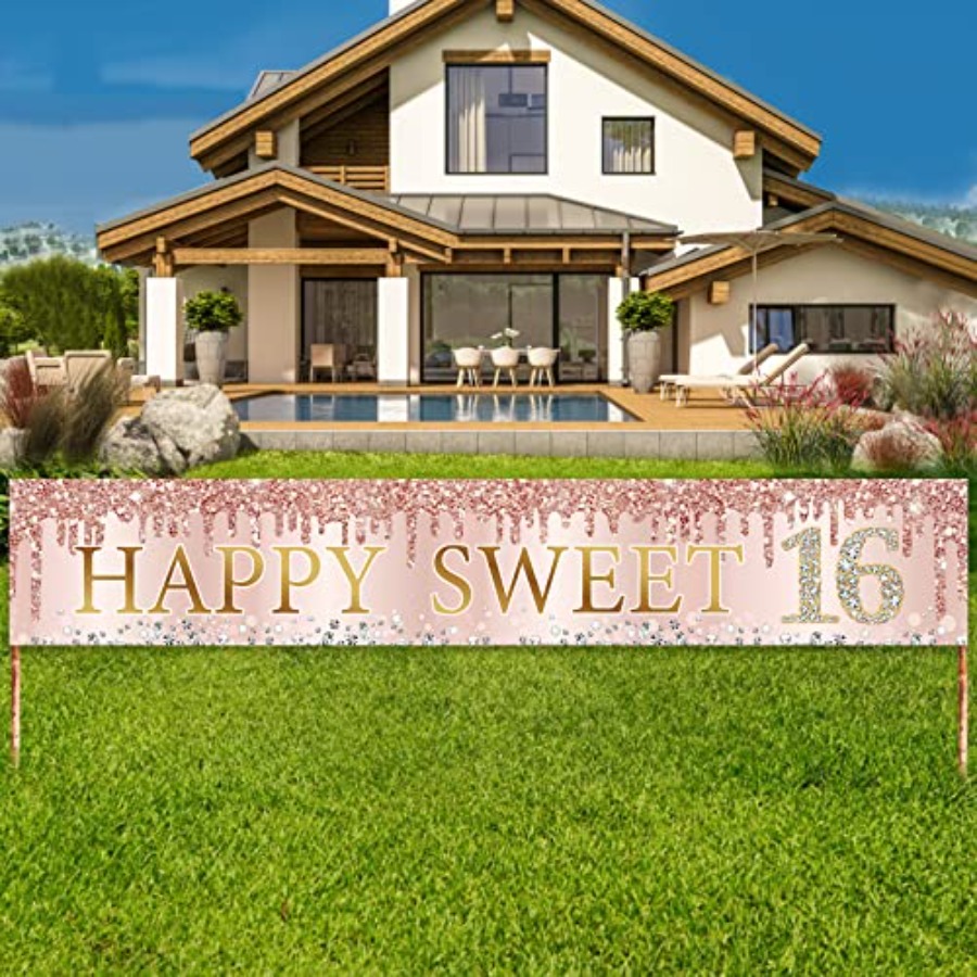 Sweet 16th Birthday Banner Dec - Party Banner Gold ulasan dan harga