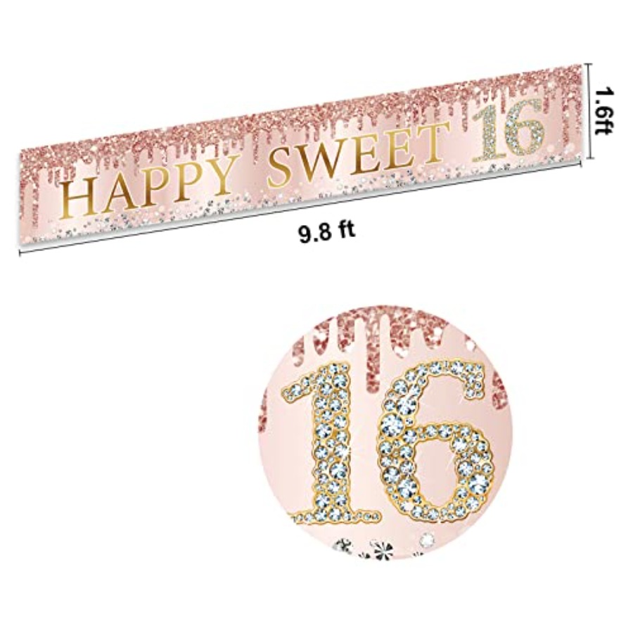 Sweet 16th Birthday Banner Dec - Party Banner Gold ulasan dan harga