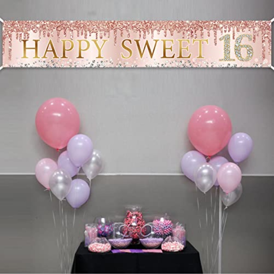 Sweet 16th Birthday Banner Dec - Party Banner Gold ulasan dan harga