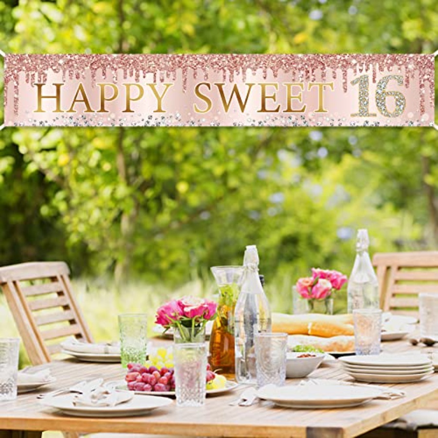 Sweet 16th Birthday Banner Dec - Party Banner Gold ulasan dan harga