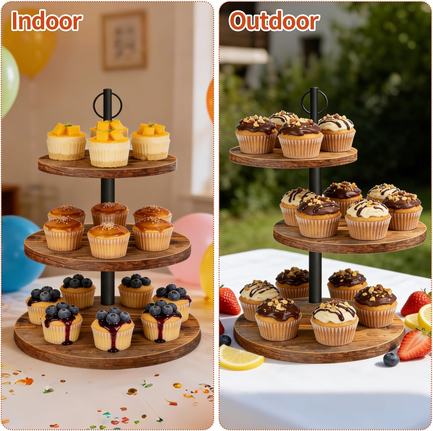 3-Tier Rustic Wood Cupcake Sta - Cupcake Stand Tier ulasan dan harga