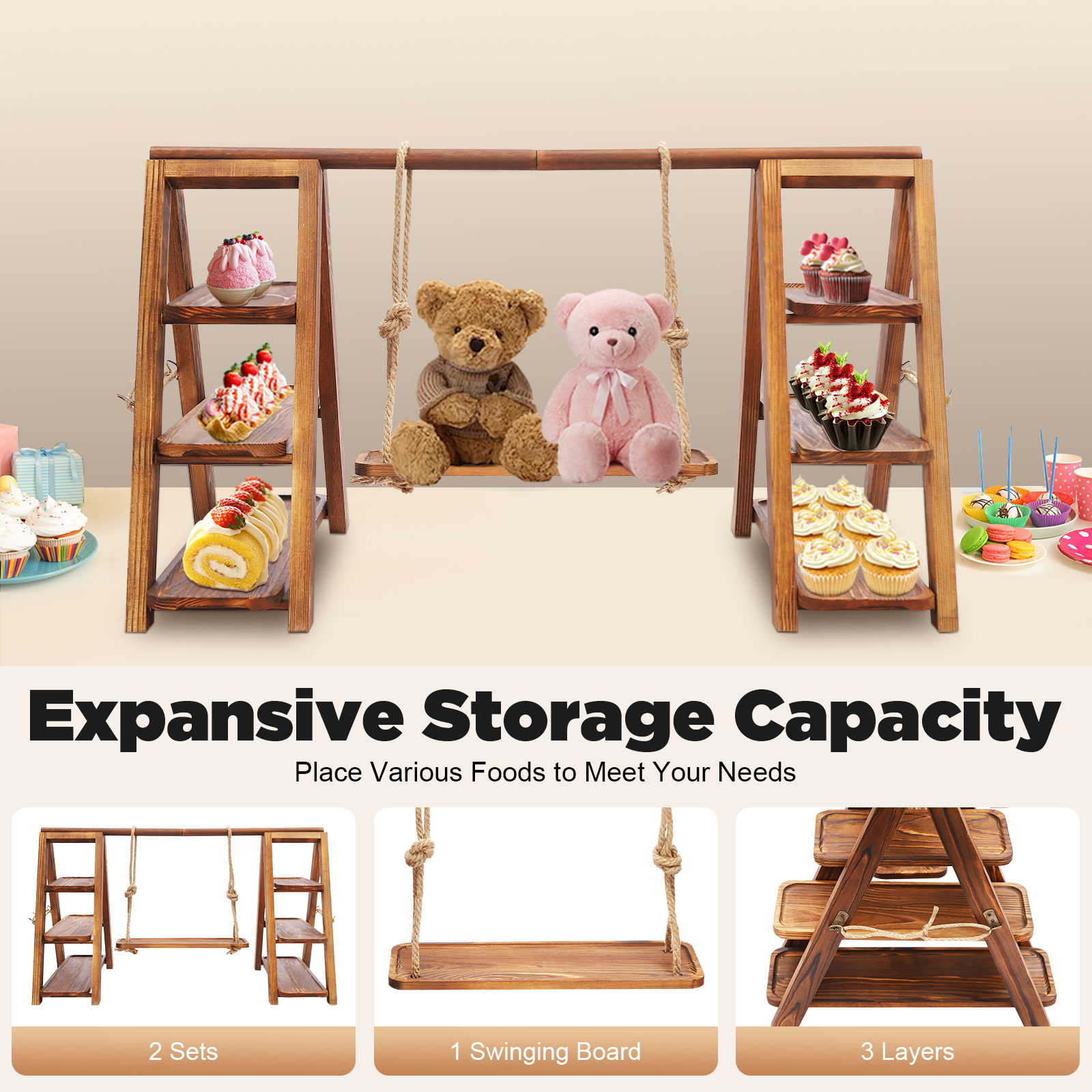 Wooden 3 Tier Cupcake Stand wi - Cupcake Stand Tier ulasan dan harga