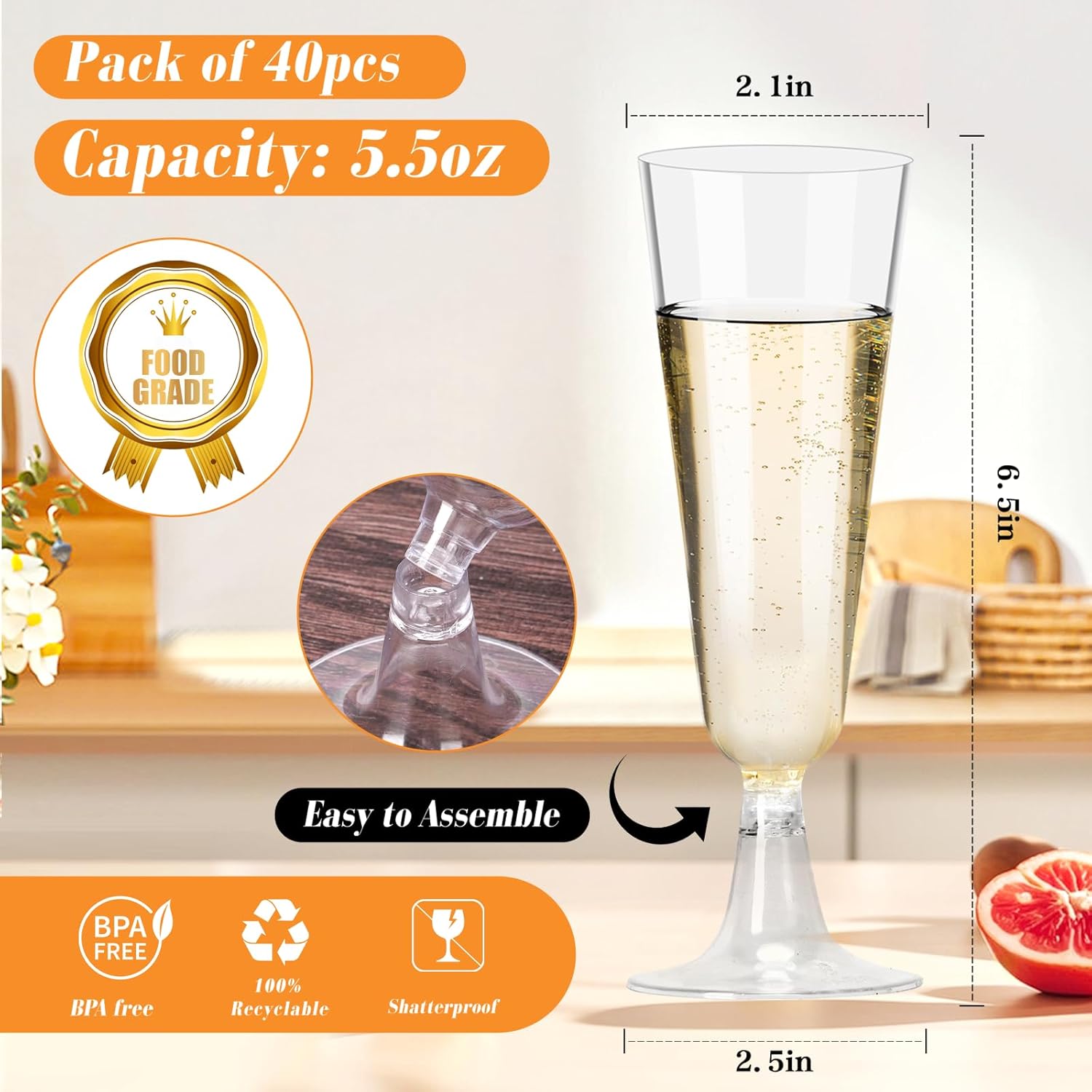 Plastic Champagne Flutes 40 Pa - Eve Party ulasan dan harga