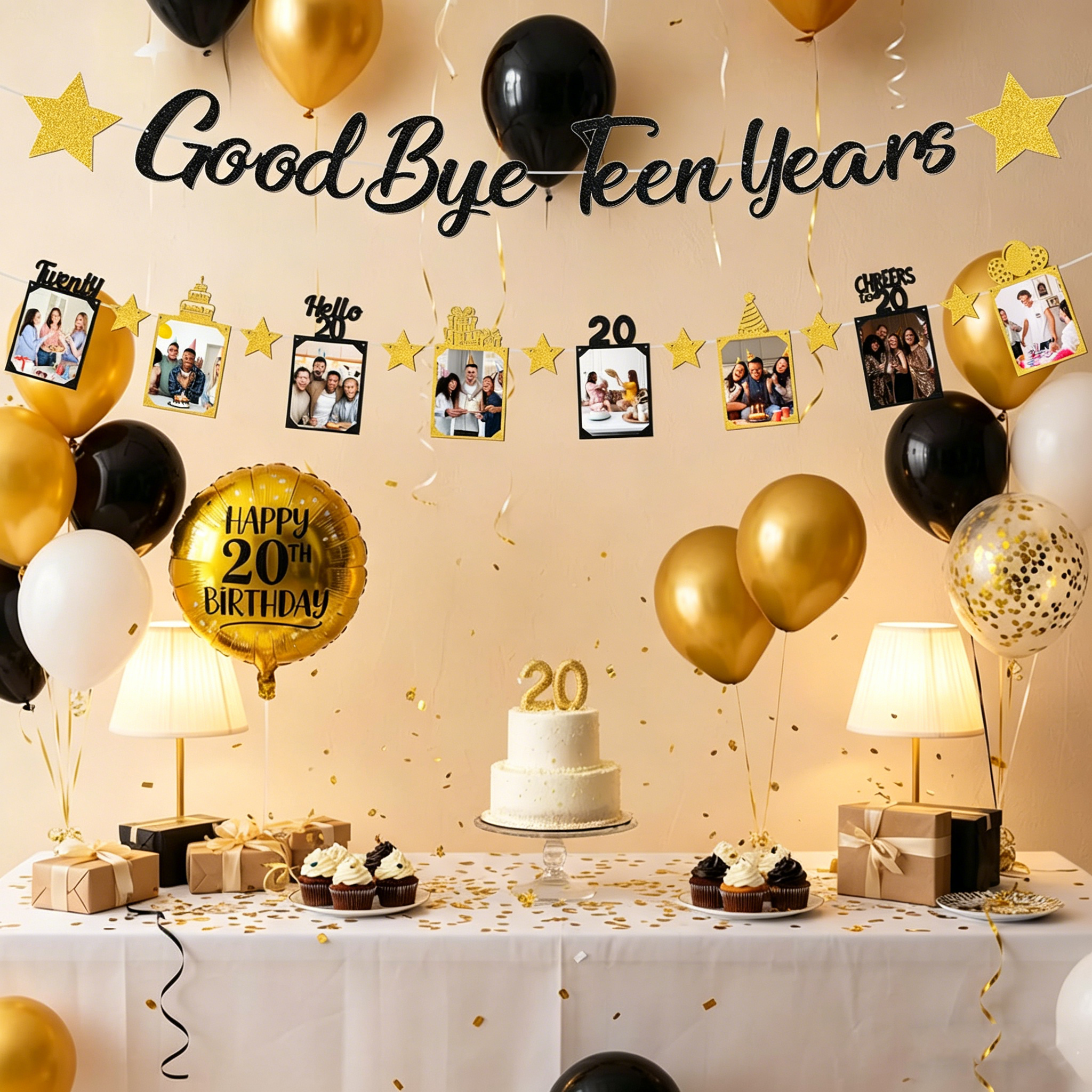 Black Gold Glitter Goodbye Tee - Party Banner Gold ulasan dan harga